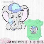 Baby boy Elephant with cap and rattle digital cut file