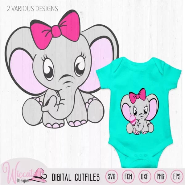 Baby girl Elephant with rattle perfect for Newborn gift, Elephant for a baby shower, scanncut fcm, cricut digital file, Baby animal svg