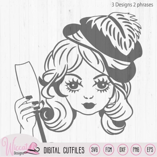 Cheers vintage Girl face, new year teen svg, Classic Woman svg, teenager design, svg cut files, retro face svg, scanncut file, Cricut svg