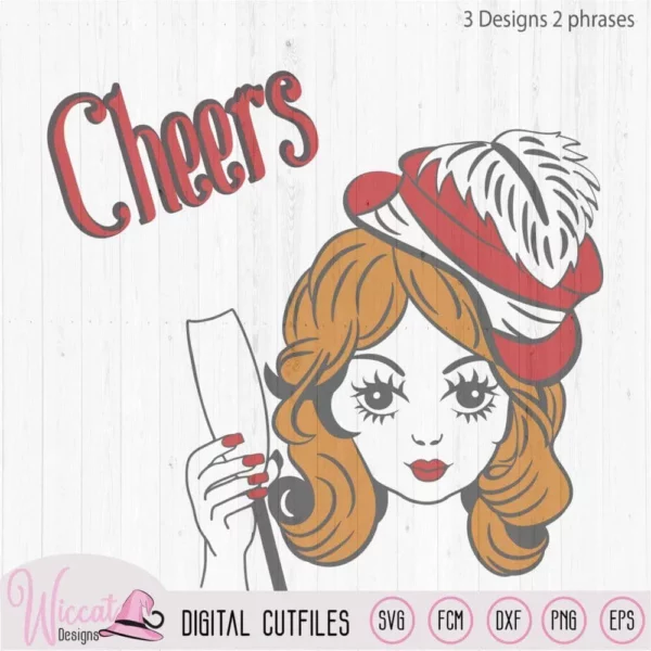 Cheers vintage Girl face, new year teen svg, Classic Woman svg, teenager design, svg cut files, retro face svg, scanncut file, Cricut svg