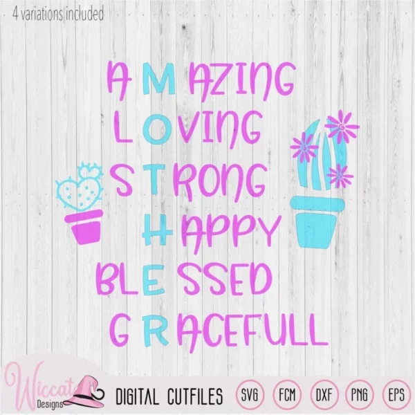Mom Quote with cactus, Mother word art svg, Pillow text design, svg cut file, cricut svg, Iron on svg, scanncut fcm file, tumbler design