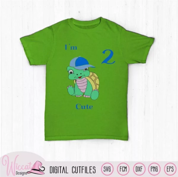 Birthday boy Turtle svg, I'm 2 cute, Toddler Second birthday, kids quote svg, cartoon turtle design, scanncut file, boys t shirt designs