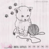 Cute Line art Kitten with wool svg, small cat design, pets svg, animals svg, scanncut fcm, svg cut file, dxf file, svg cricut, vinyl craft