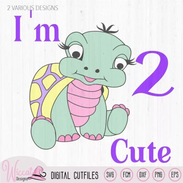 Birthday girl turtle svg, I am 2 cute svg, baby animal svg, second birthday svg, scanncut file, toddler file, svg for cricut, sea turtle svg