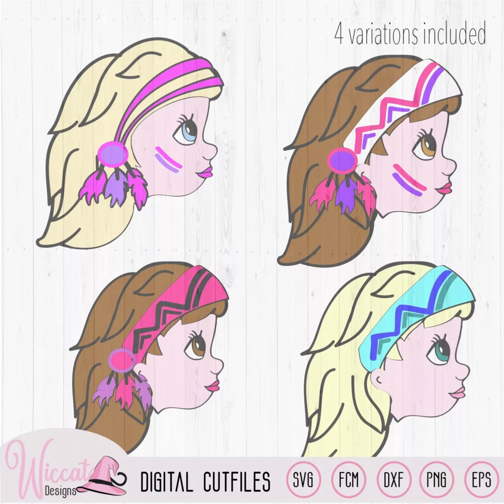 Boho girl face svg cut file bundle