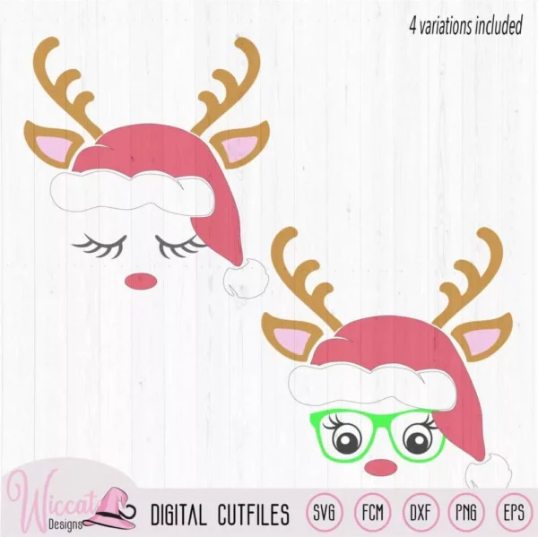 Hipster deer head with hat, Reindeer face svg, Christmas hat svg, kids svg, Funny Reindeer svg, Baby doe svg, svg for cricut, scanncut files