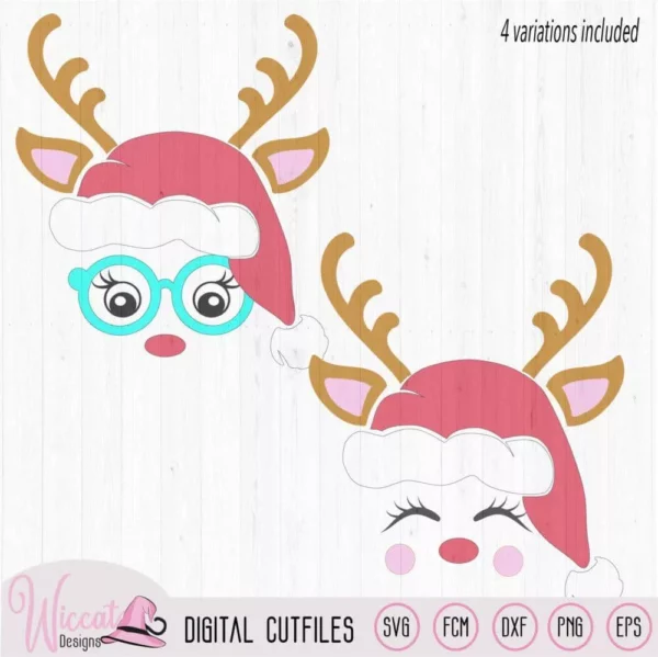 Hipster deer head with hat, Reindeer face svg, Christmas hat svg, kids svg, Funny Reindeer svg, Baby doe svg, svg for cricut, scanncut files