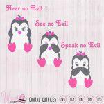 Girl penguin, hear see and speak no evil