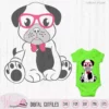 Hipster pug for boys, Pug dog svg, cute dog, scanncut fcm, cut files for cricut, svg files, animal design, Pug with glasses, Dog with tie