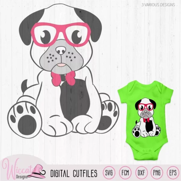 Hipster pug for boys, Pug dog svg, cute dog, scanncut fcm, cut files for cricut, svg files, animal design, Pug with glasses, Dog with tie