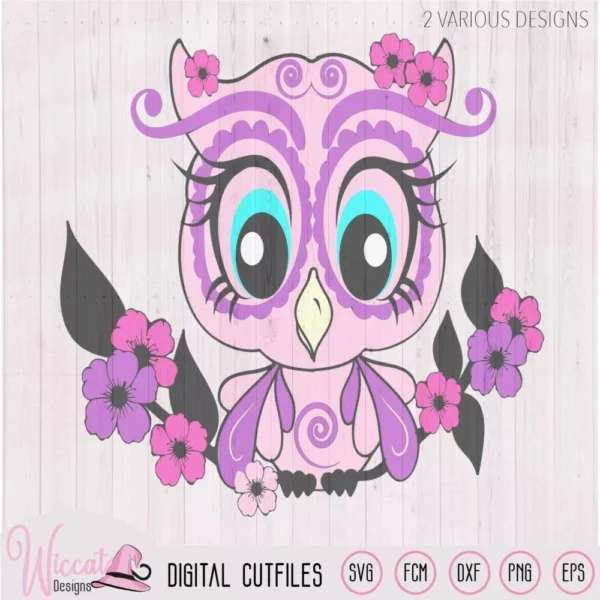 Spring Girl owl svg, Woodland animal svg, Pink blossom svg, svg cut file, Dxf vector, scanncut, cricut svg, vinyl cutfile, wall decor design