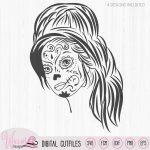 Woman Sugar Skull svg, Day of the dead, tattered lace, intricate svg files, teenager svg, cricut, line art svg, doodle cut file, goth file