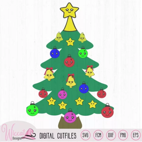Christmas Kawaii tree, Kawaii Ornaments svg, Christmas bauble, Kids christmas craft, Magnetic tree design, holiday, Xmas svg, Svg cricut