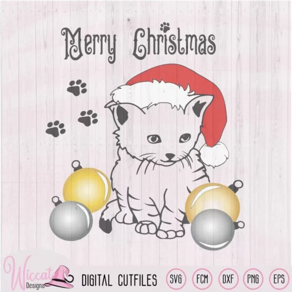Christmas cat svg, cat with Ornament svg, Christmas animals svg, kids svg, dxf file, scanncut fcm, svg cricut, Christmas pillow, kitten
