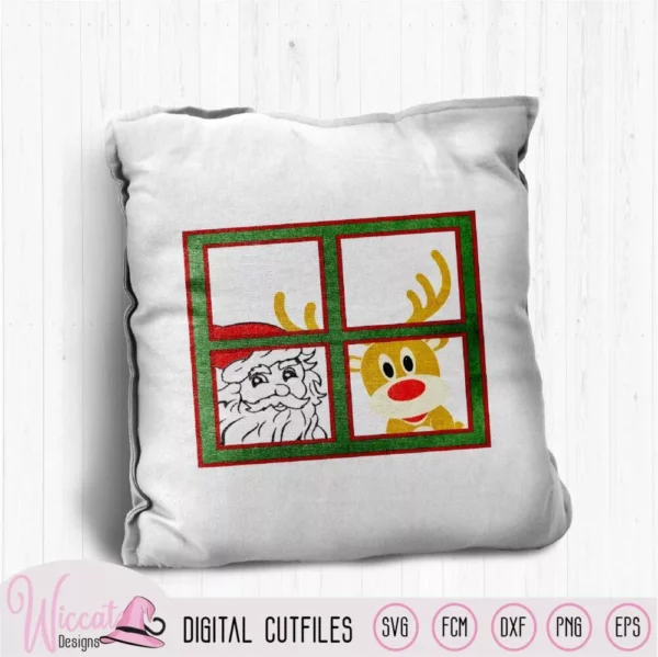 Santa behind a Christmas window, Reindeer in the window svg, Christmas decoration, dxf file, scanncut fcm, svg for cricut,
