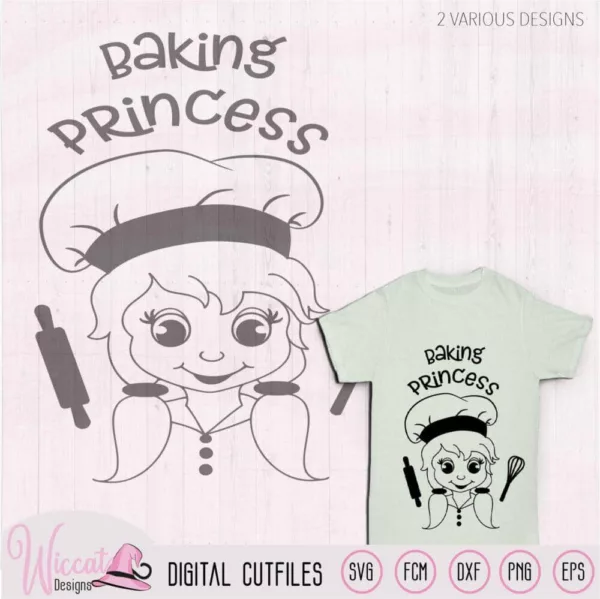 Kids Baking princess, Baker girl, cooking tools svg, apron design, scanncut fcm, little baker, cricut design, plotter file, vinyl craft