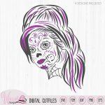 Woman Sugar Skull svg, Day of the dead, tattered lace, intricate svg files, teenager svg, cricut, line art svg, doodle cut file, goth file