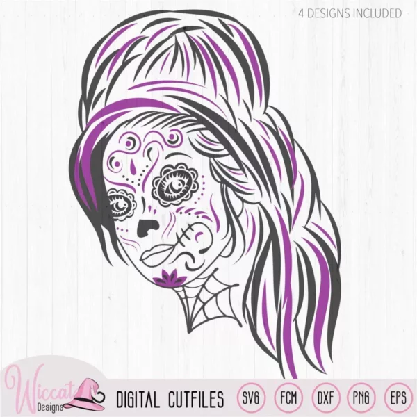 Woman Sugar Skull svg, Day of the dead, tattered lace, intricate svg files, teenager svg, cricut, line art svg, doodle cut file, goth file