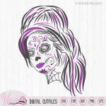 Woman Sugar Skull svg, Day of the dead, tattered lace, intricate svg files, teenager svg, cricut, line art svg, doodle cut file, goth file