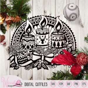 Doodle Christmas candle, Window Ornament svg, Glass block design, Christmas diy decor, scanncut files, Inricate christmas svg, Svg cricut