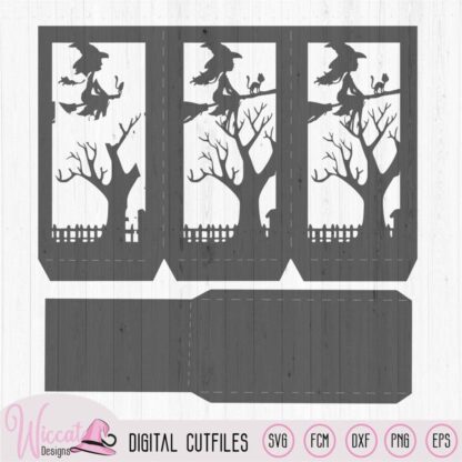 Happy Halloween lantern template, witch lantern, spooky house, witch on a broom, scanncut fcm, paper craft, dxf cut file, cricut svg
