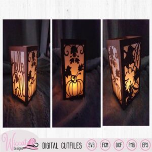 Happy fall lantern template, pumpkin and leaves, paper craft, home decoration diy, scanncut fcm, dxf cut file, cricut svg, plotter file