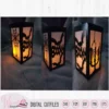 Spooky lantern, candles with bats and spiders, Halloween lantern template, scanncut fcm, paper craft, dxf file, cricut svg, halloween props