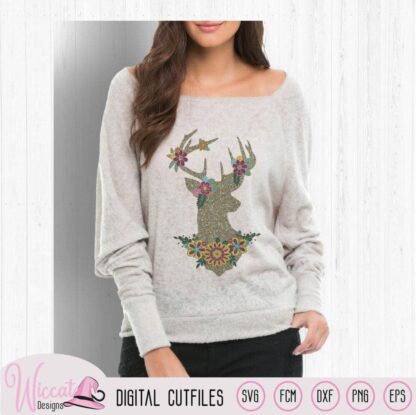 Flower Deer, Silhouette Deer, Reindeer svg, Christmas sweater svg, flower doe svg, Girl shirt svg, svg for cricut, vinyl craft, scanncut