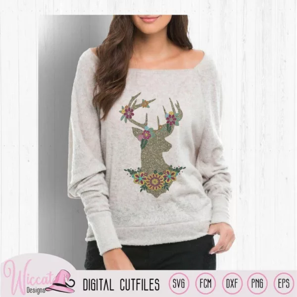 Flower Deer, Silhouette Deer, Reindeer svg, Christmas sweater svg, flower doe svg, Girl shirt svg, svg for cricut, vinyl craft, scanncut