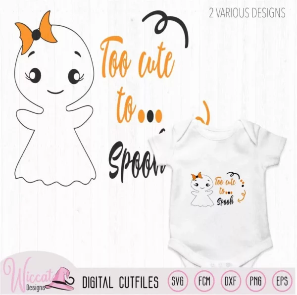 Too Cute to spook, Cute ghost quote, little ghosts, DIY decoration, halloween boys and girls, scanncut fcm, cricut svg, vinyl craft