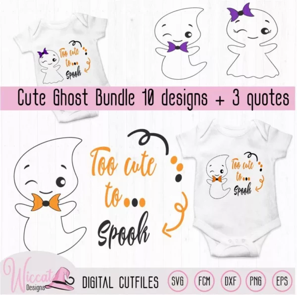 Cute ghost bundle, Ghost quotes, Halloween DIY decoration, ghost with witch hat, dxf file, scanncut fcm, svg cricut, vinyl craft toddler