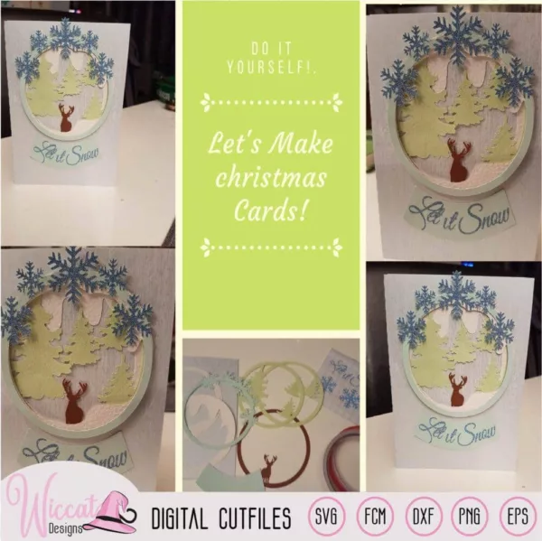 Snow globe Christmas card, Card Template, Reindeer Woodland card, paper craft, cut file, die cut, scanncut fcm, Dxf file, cricut template