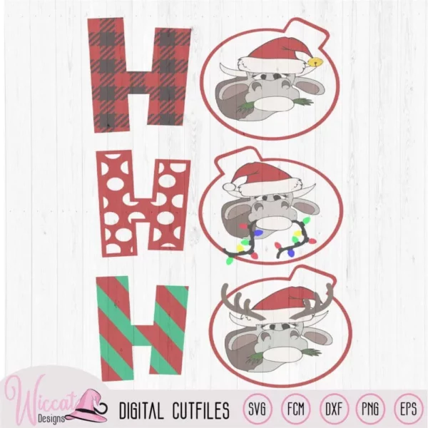 Ho Ho Ho Christmas Heifer cut file, cow with christmas lights, Baby design, funny holiday svg, scanncut fcm, plotter file, Svg cricut
