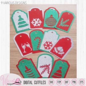 Christmas gift tags cut file, 9 different gift tags, presents diy, Christmas decor, scanncut fcm, plotter christmas file, Svg cricut