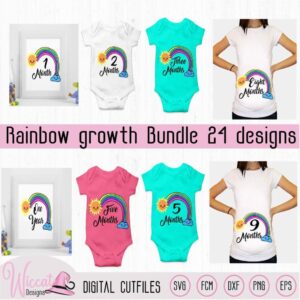 Rainbow monthly growth bundle, Rainbow baby photo booth, pregnant belly countdown, scanncut fcm, plotter file, Svg cricut, vinyl craft