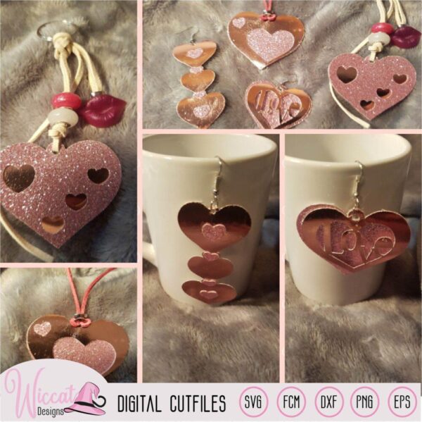 Valentine Leather earring template svg, heart keychain, leather jewel template, necklace heart template, scanncut fcm, cricut svg,