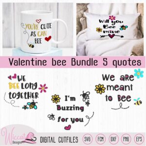 Valentine Bee pun bundle svg, Will you bee mine, meant to bee, vinyl craft, animal quotes, funny puns svg for cricut, scanncut fcm file