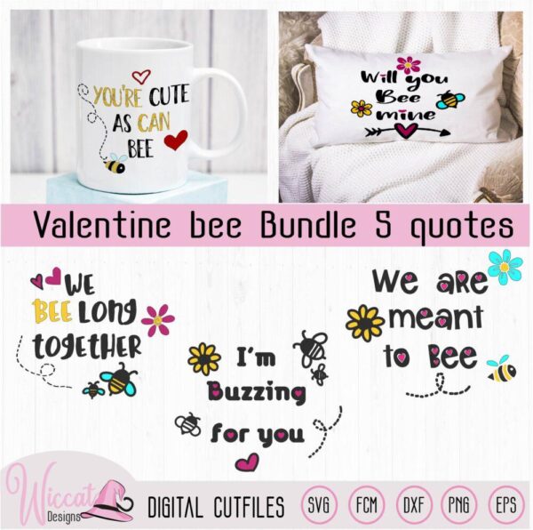 Valentine Bee bundle, Bumblebee cut file
