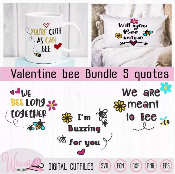 Valentine Bee pun bundle svg, Will you bee mine, meant to bee, vinyl craft, animal quotes, funny puns svg for cricut, scanncut fcm file