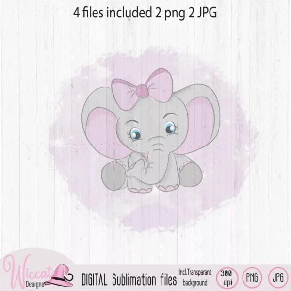 Pink Baby girl elephant sublimation file for printing