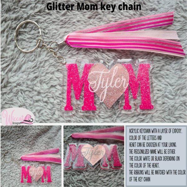 Personalized glitter MOM key chain, – Wiccatdesigns