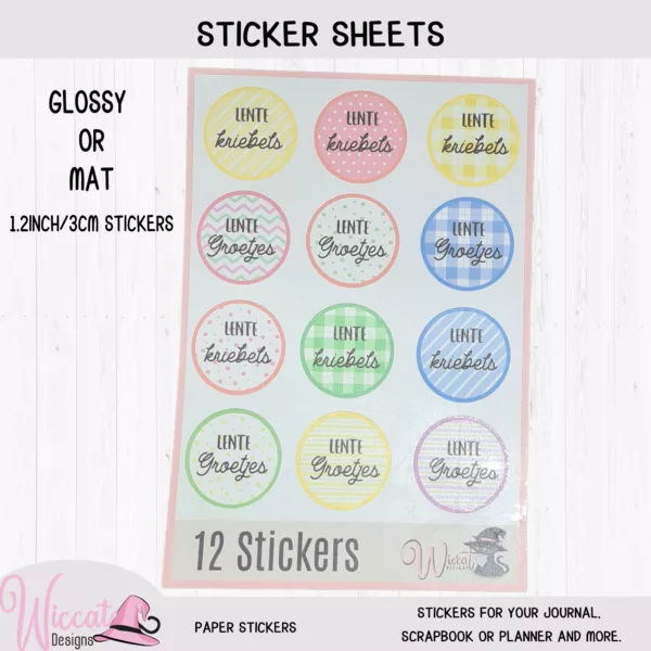 Sticker sheet lente groetjes en lente kriebels, A6 12 stickers