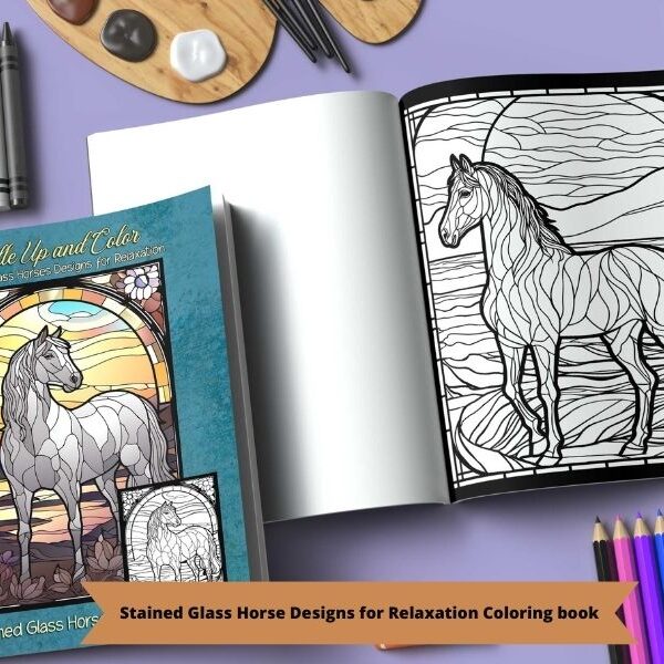 A Stained Glass Horses Coloring Book, A Mindful Coloring Journey  8.5 x 11 inch