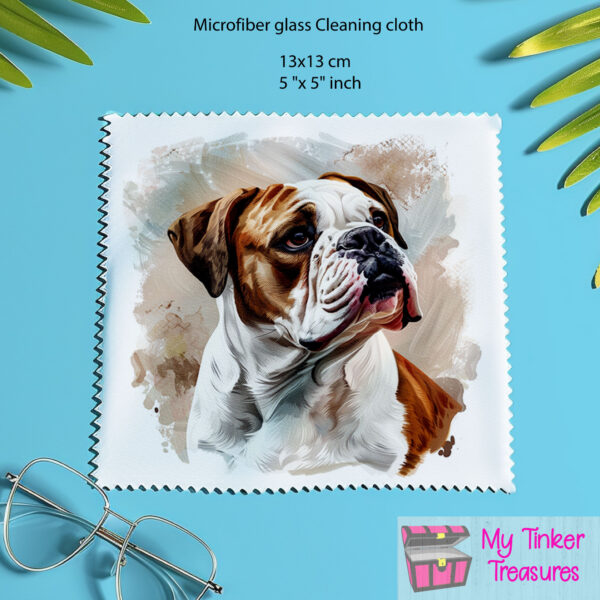 American Bulldog Watercolor Microfiber Cleaning Cloth, Personalized glass polish cloth