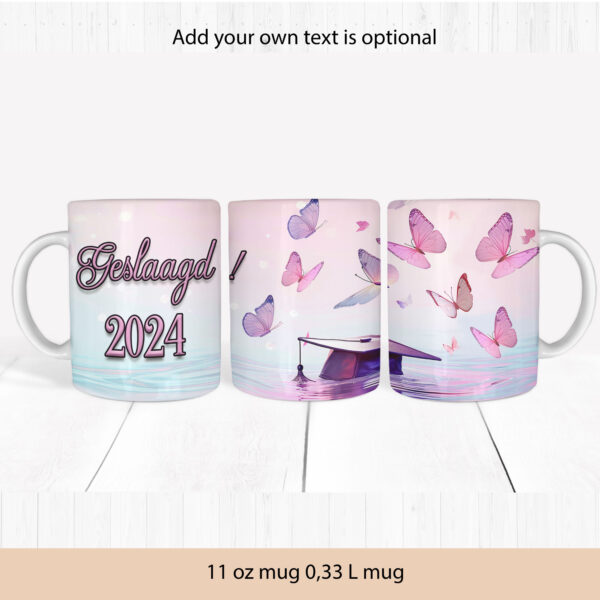 Graduation Cap & Butterfly Mug (11 oz), tea mug or coffee mug can be personalized