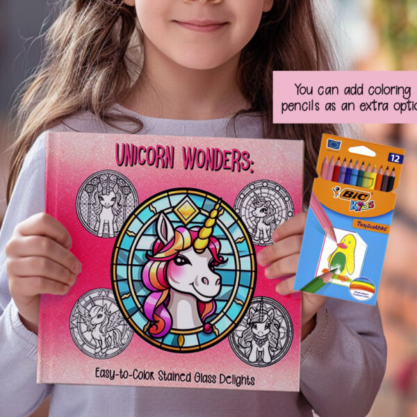 Unicorn Wonders Easy-to-Color Stained Glass Coloring Book 8.5 x 8.5 inch