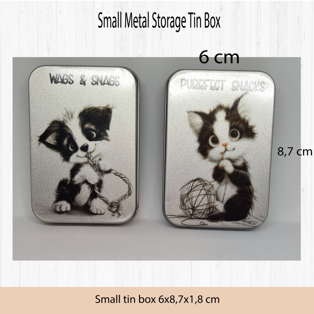 Cute Kitten or Dog Small Metal Storage Tin Box, Empty Metal Box Organizer